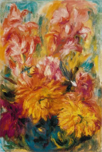 Pierre-Auguste Renoir
Gladieuls dans un vase bleu
oil on canvas, c. 1900
40 x 27 cm
signed lower left: 'Renoir'
will be included in the 5th edition of Francois Daulte's catalogue raisonn�
PROVENANCE
Sotheby's London, no.39, 22 June, 1993.
Christie'S, no.284, 25 June, 1998.
Private Collection, Germany.
LITERATURE
Ambroise Vollard, 'La vie et l'oeuvre de Pierre-Auguste Renoir', San Francisco 1989, no.1258, illustrated p.268.
